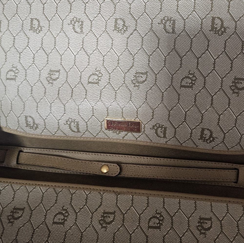 Christian Dior Leather Handbag Shoulder Bag Purse Brown Neutral Beige - Picture 3 of 11